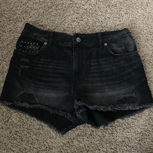 black denim shorts with stud detailing